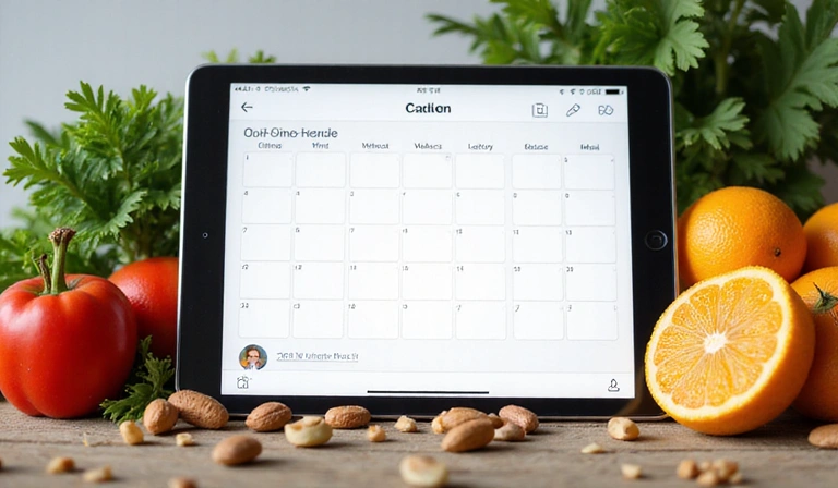 Calendar and booking interface with a healthy background