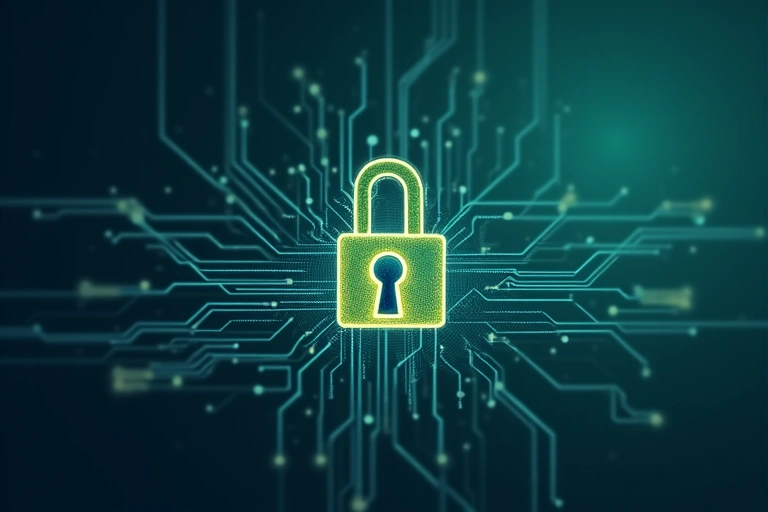 A depiction of a digital lock and key, symbolizing data security and privacy in the context of cookies