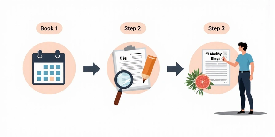 Infographic showing a clear, linear process of nutrition consultation from booking to results