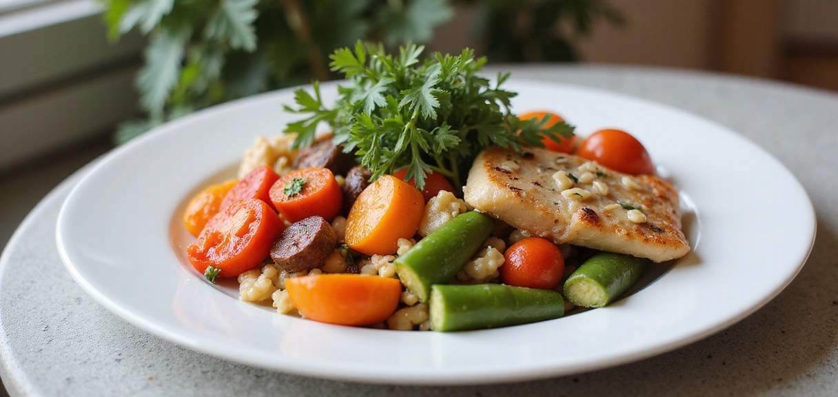 A beautifully arranged healthy meal with fresh ingredients, emphasizing customization and nutritional balance.
