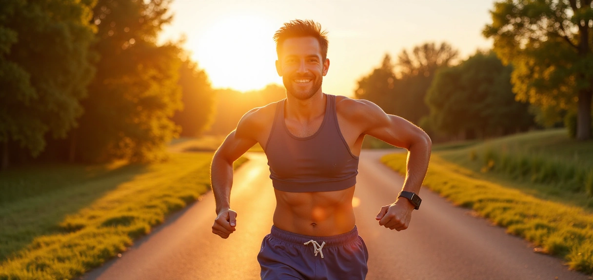A person joyfully running outdoors, symbolizing progress and well-being in weight management.